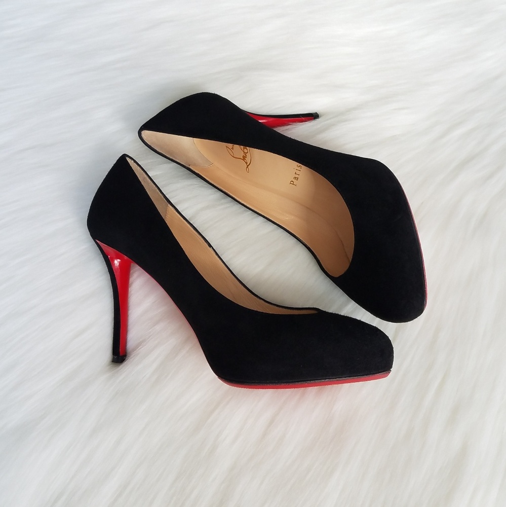 Christian Louboutin Black Suede Round Toe Pumps